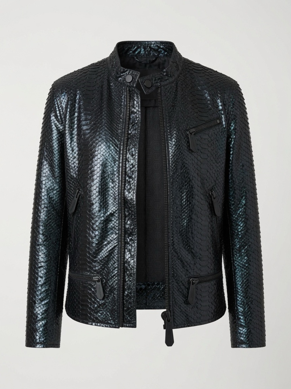Philipp Plein Black Textured Leather Moto Jacket